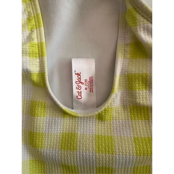 Cat & Jack Girls One Piece Lime Green Plaid Swimsuit - Picture 3 of 4